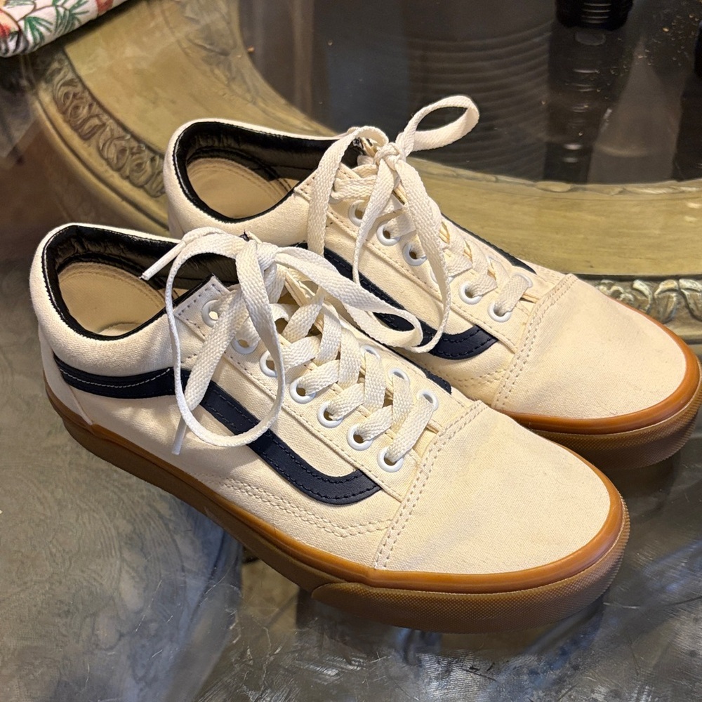 Vans Customs Classic Cream and Navy Shoes